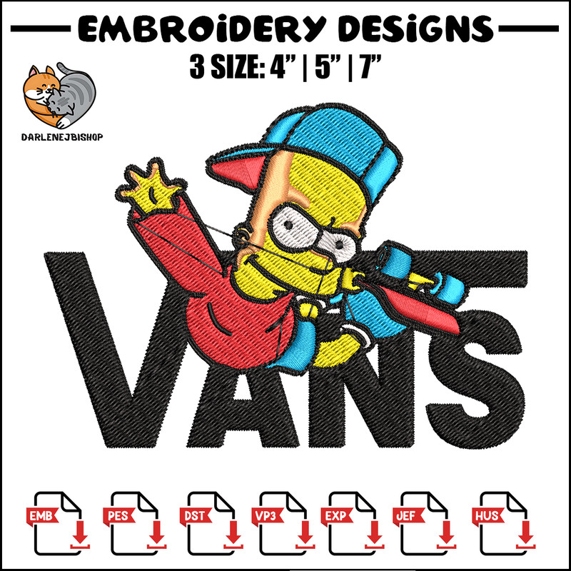 Bart Simpson Vans Embroidery design, Simpson Embroidery, cartoon design, Embroidery File, Digital download..jpg