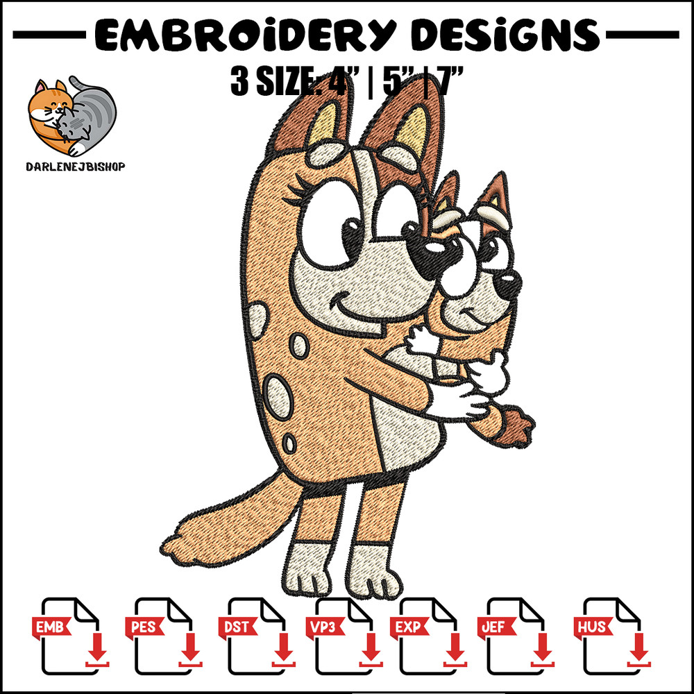 Bingo and her Mum Embroidery, Bluey Embroidery, Embroidery File, cartoon shirt, cartoon design, Digital download..jpg