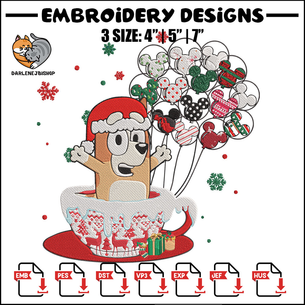 Bingo chrismas Embroidery Design, Bluey Embroidery, Embroidery File, Chrismas Embroidery, Anime shirt, Digital download.jpg