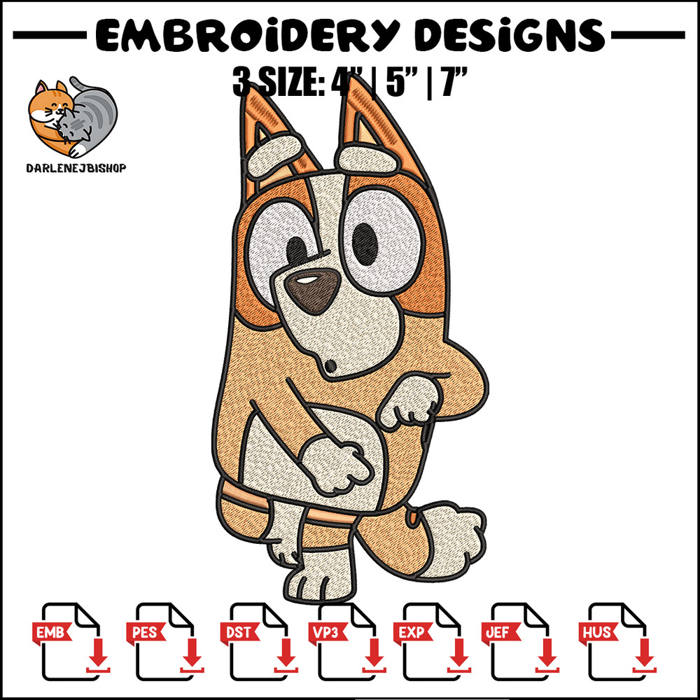 Bingo Heeler Embroidery, Bluey cartoon Embroidery, Embroidery File, cartoon design, cartoon shirt, Digital download..jpg
