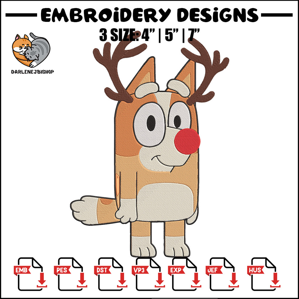 Bingo reineer Embroidery Design, Bluey Embroidery, Embroidery File, Chrismas Embroidery, Anime shirt, Digital download.jpg