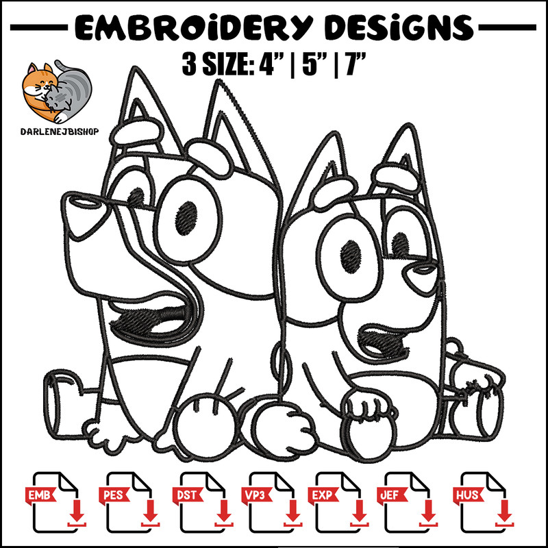 Bluey Bingo Coloring Pages Embroidery, Bluey Embroidery, Embroidery File, cartoon design, logo shirt, Digital download..jpg