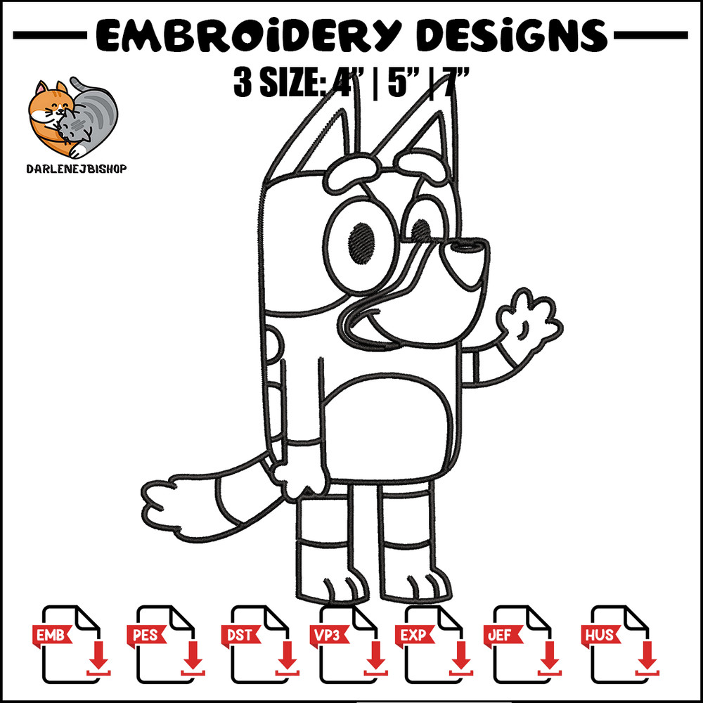 Bluey Coloring Pages Embroidery, Bluey Embroidery, Embroidery File, cartoon design, logo shirt, Digital download..jpg