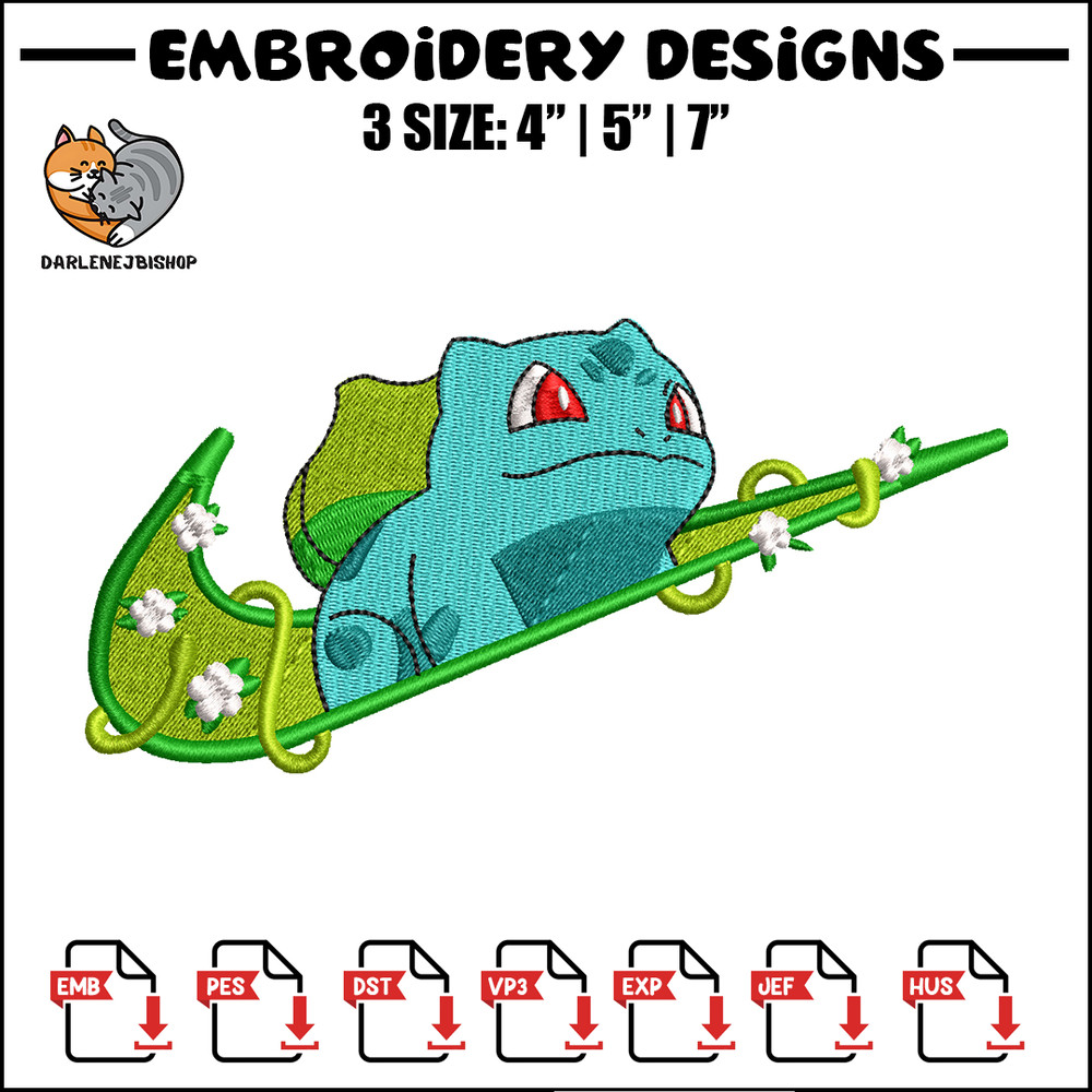 Bubasaur nike embroidery design, Pokemon embroidery, nike design, anime design, anime shirt, Digital download.jpg