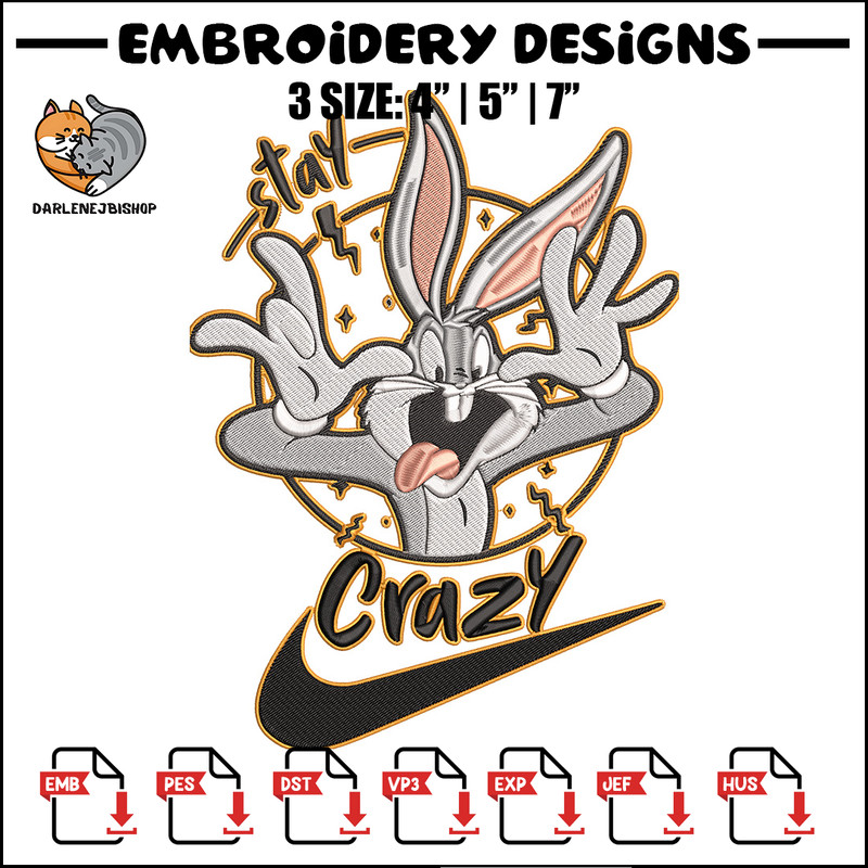 Bugs Bunny Embroidery Design, Looney Tunes Embroidery, Embroidery File, Nike Embroidery, Anime shirt, Digital download.jpg