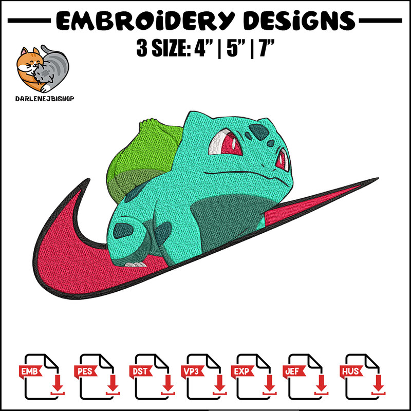 Bulbasaur x nike Embroidery Design, Pokemon Embroidery, Embroidery File, Nike Embroidery, Anime shirt, Digital download.jpg