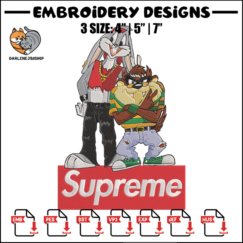 Bunny Taz Embroidery Design, Bunny Taz Embroidery, Embroidery File, Anime Embroidery, Supreme shirt, Digital download.jpg
