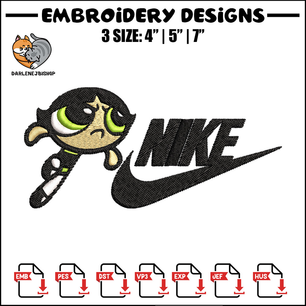 Buttercup Nike Embroidery design, Powerpuff Girls cartoon Embroidery, Nike design, Embroidery file, Instant download..jpg
