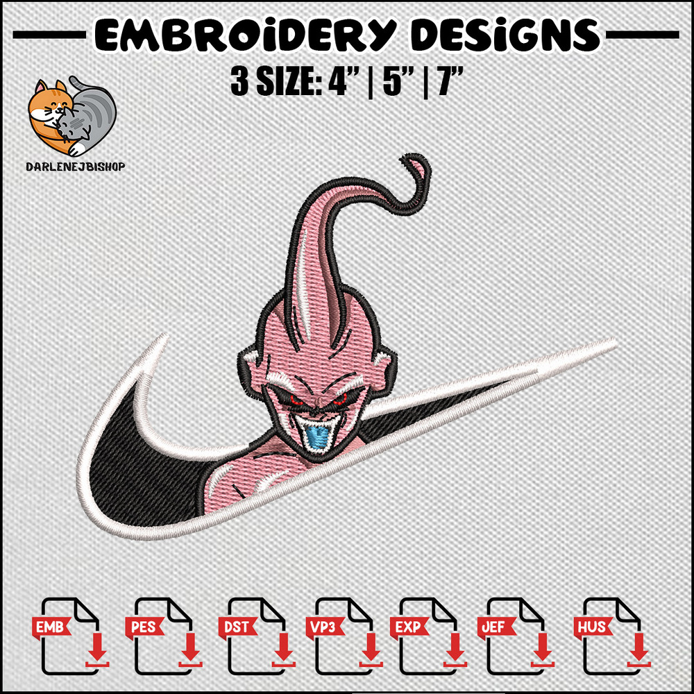 Buu nike embroidery design, Dragonball embroidery, Buu design, Anime embroidery, Embroidery shirt, Digital download.jpg