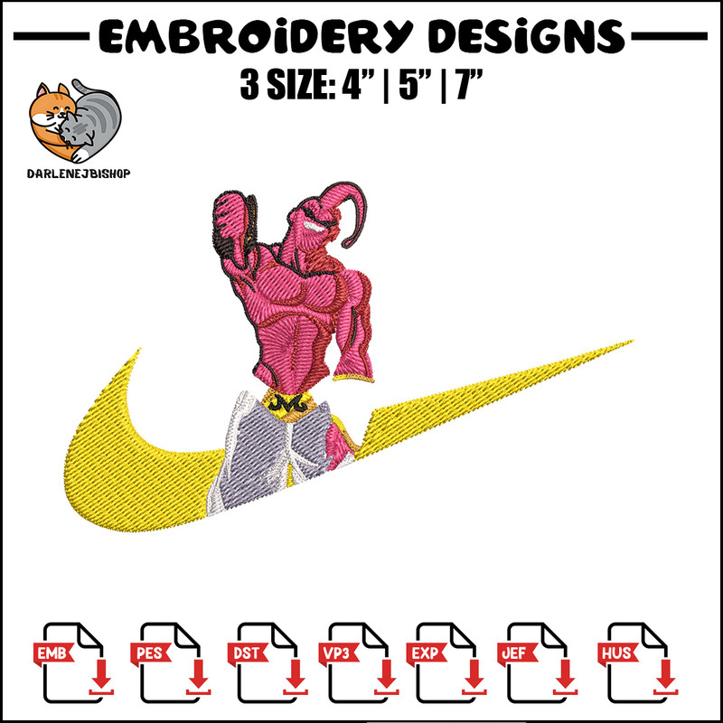 Buu x nike Embroidery Design, Dragonball Embroidery, Embroidery File, Nike Embroidery, Anime shirt, Digital download.jpg