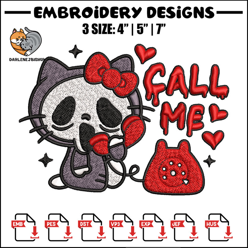 Call Me Scream Hello Kitty Embroidery design, Hallokitty Embroidery, cartoon design, Embroidery File, Digital download..jpg