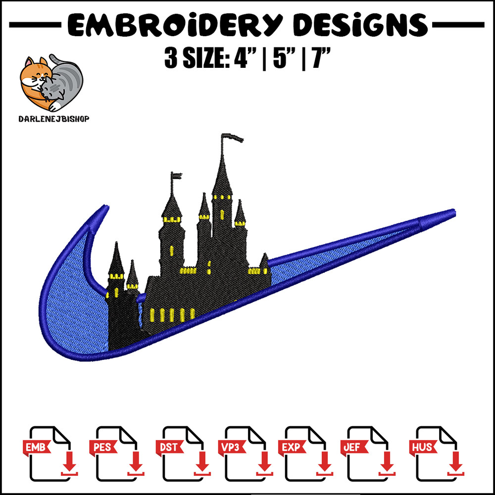 Castle Nike embroidery design, Castle embroidery, nike design, embroidery file, logo shirt, Digital download.jpg