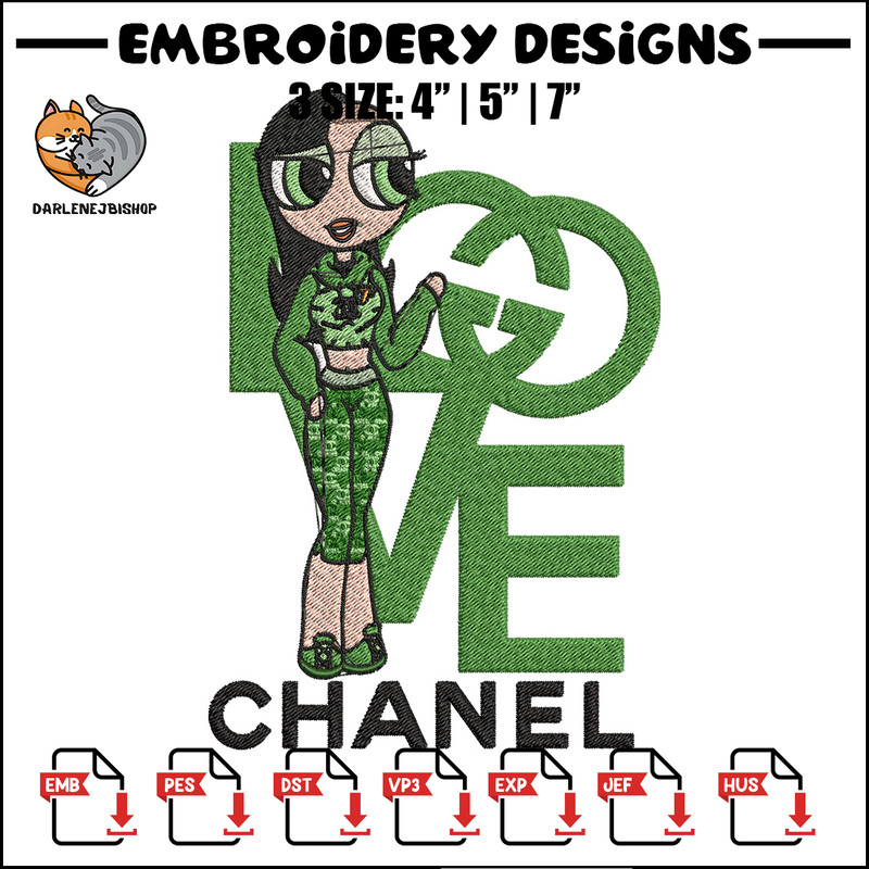 Chanel green girl Embroidery Design, Chanel Embroidery, Embroidery File, Brand Embroidery, Logo shirt, Digital download.jpg