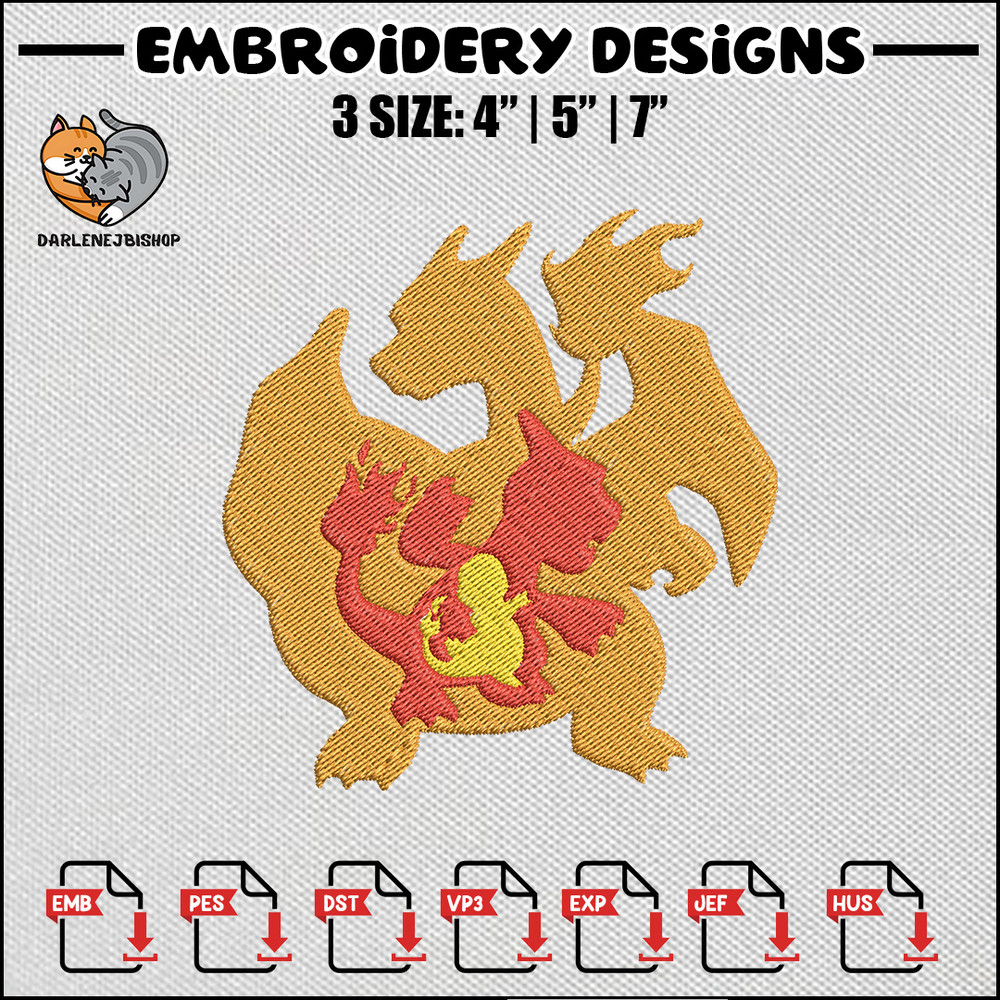 Charizard embroidery design, Pokemon embroidery, Anime design, Anime embroidery, Embroidery shirt, Digital download.jpg