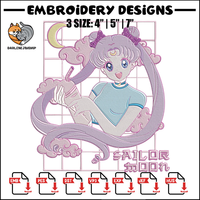 Chibi moon Embroidery Design, Sailor moon Embroidery, Embroidery File, Anime Embroidery, Anime shirt, Digital download.jpg