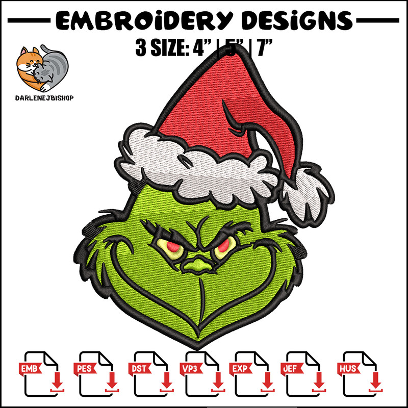 Christmas Grinch Face Embroidery design, Grinch christmas Embroidery, Embroidery File, Grinch design, Instant download..jpg