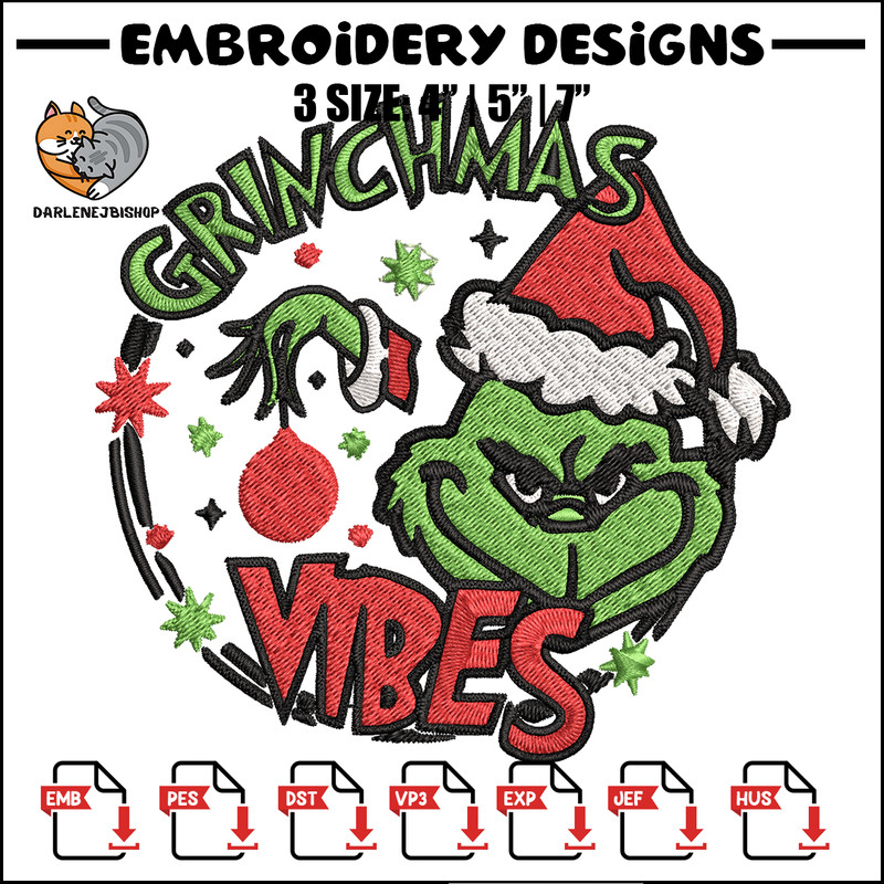 Christmas Vibes Grinch Embroidery design, Grinch Christmas Embroidery, Grinch design, Embroidery file, Digital download..jpg