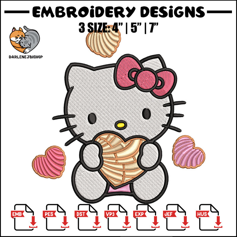 Concha Hello Kitty Embroidery Design, Hello Kitty cartoon Embroidery, Embroidery File, Cartoon shirt, Digital download..jpg