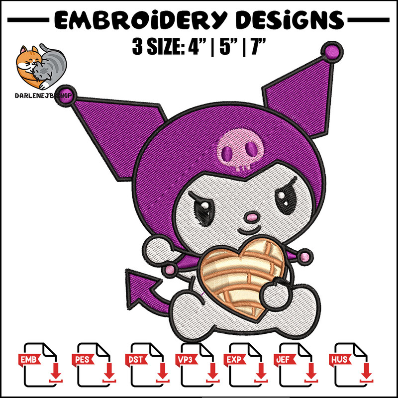 Concha Kuromi Embroidery Design, Kuromi cartoon Embroidery, Embroidery File, Cartoon shirt, Digital download..jpg