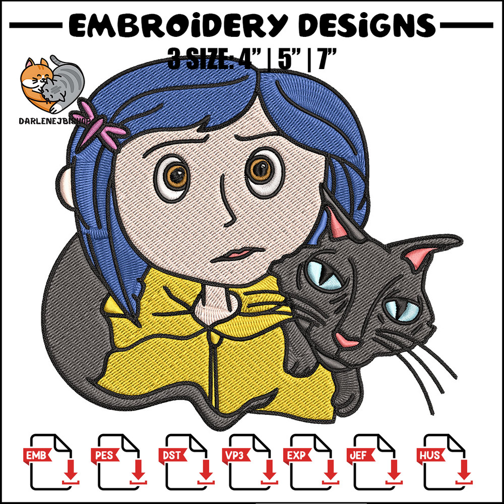 Coraline And Black Cat Embroidery Design, Coraline Embroidery, Embroidery File, Cartoon shirt, Digital download..jpg