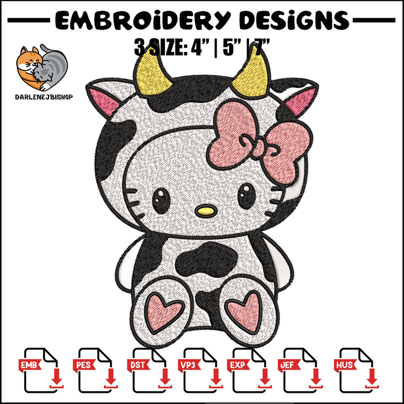 Cow Hello Kitty Embroidery design, Cow Hello Kitty Embroidery, cartoon design, Embroidery File, Digital download..jpg