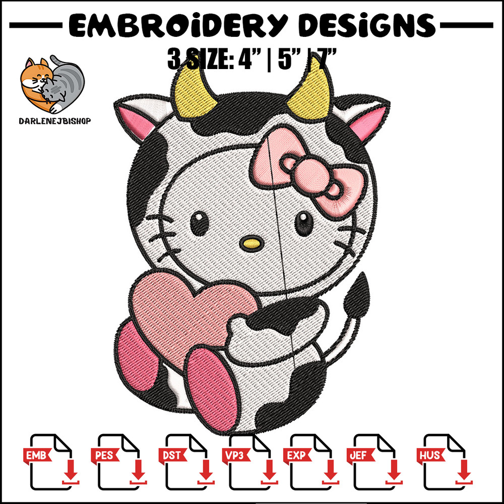 Cow Hello Kitty With Heart Embroidery Design, Hello Kitty Embroidery, Embroidery File, Cartoon shirt, Digital download..jpg
