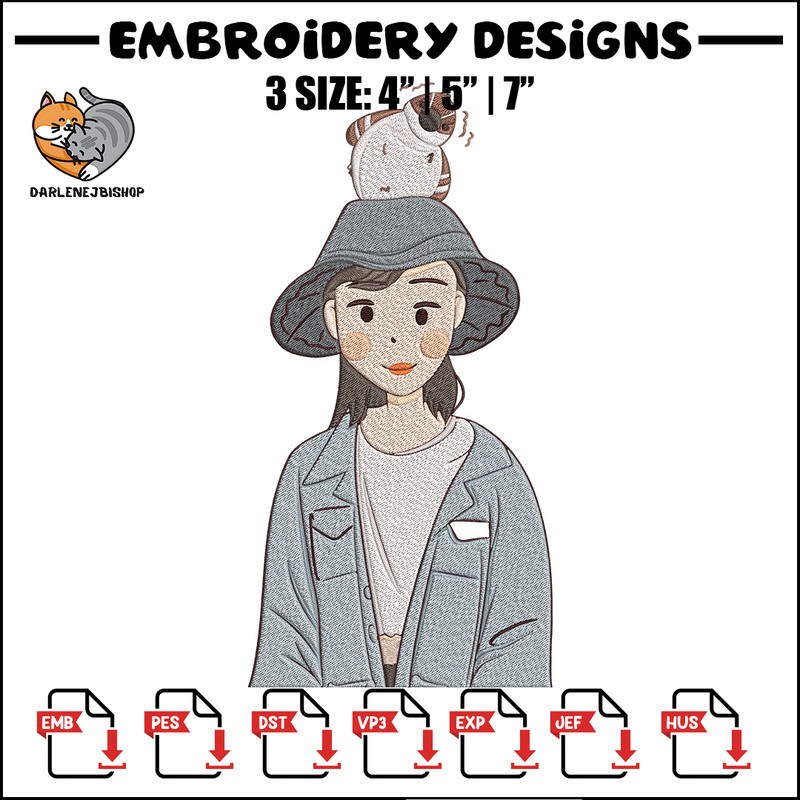 Cute girl Embroidery Design, Cartoon Embroidery, Embroidery File, Anime Embroidery, Anime shirt, Digital download.jpg