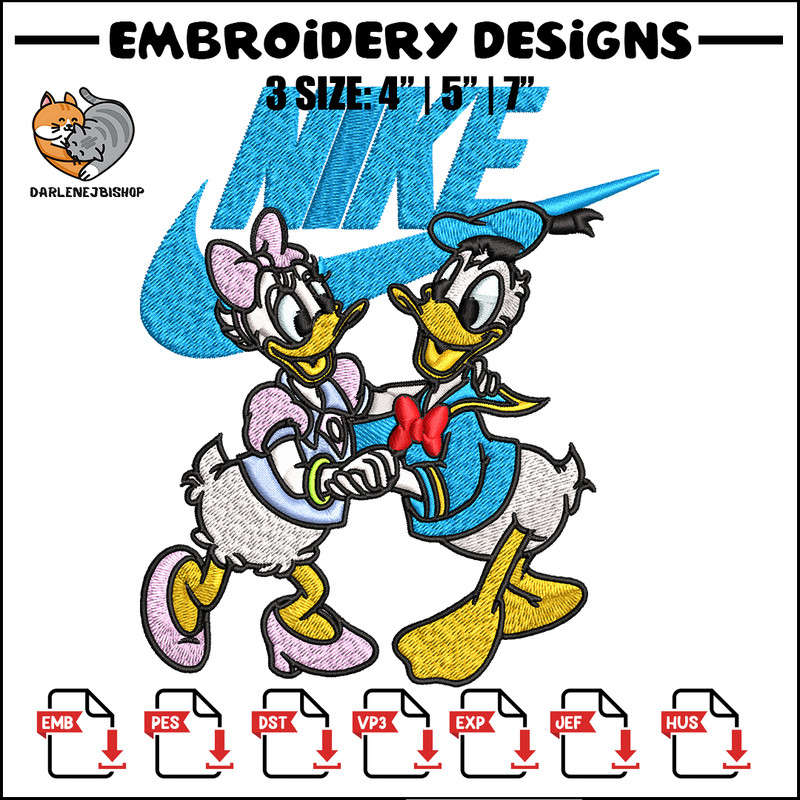 Daisy and Donald duck Nike Embroidery design, Cartoon Embroidery, Nike design, Embroidery file, Instant download.jpg