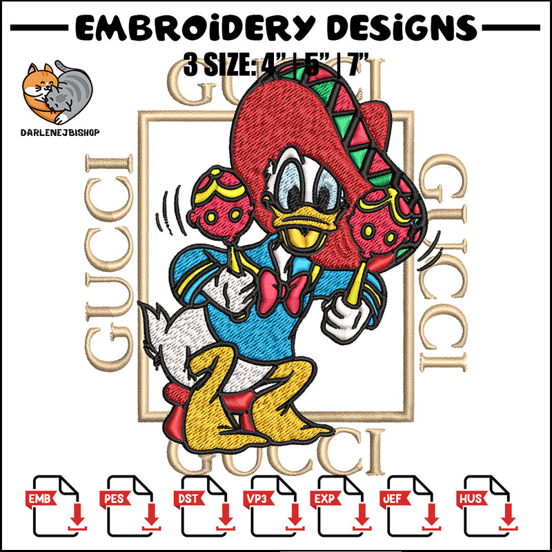 Daisy Donald Duck Gucci Embroidery design, Disney cartoon Embroidery, cartoon design, Embroidery File, Instant download..jpg
