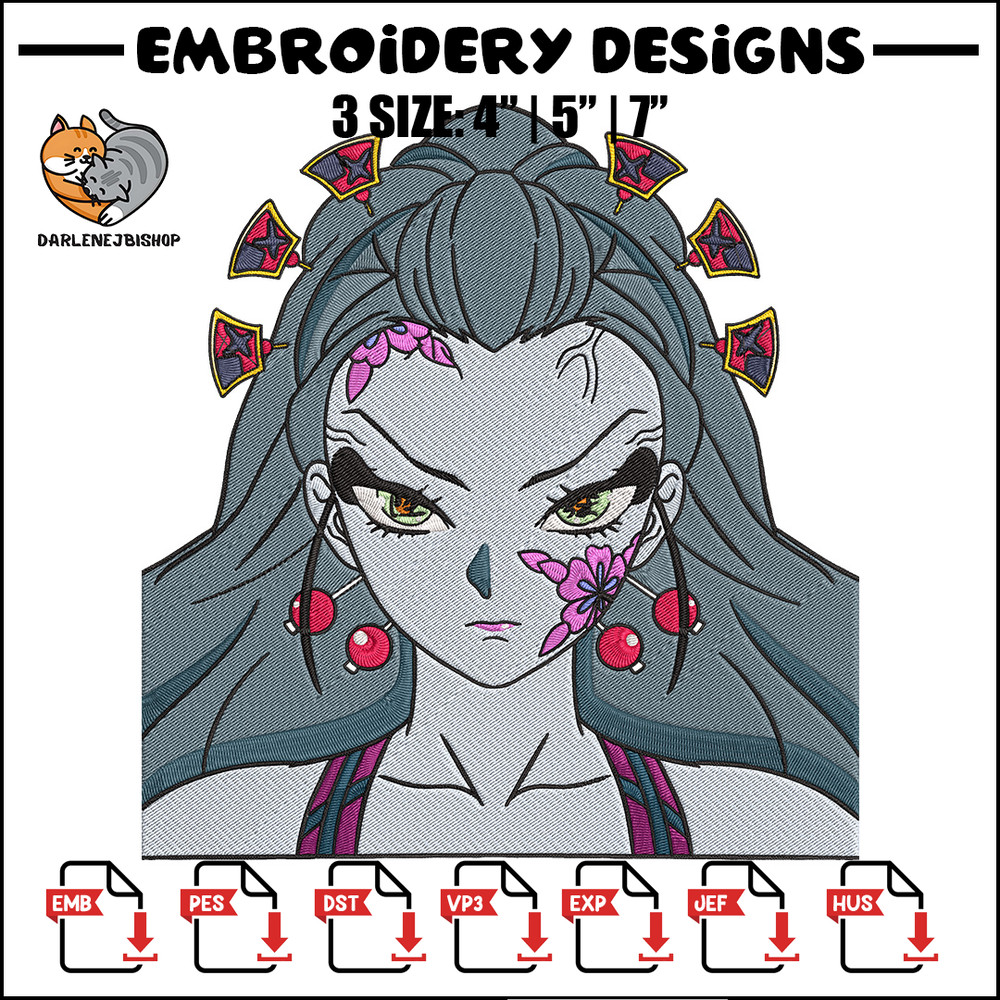 Daki face Embroidery Design, Demon slayer Embroidery, Embroidery File, Anime Embroidery, Anime shirt, Digital download.jpg
