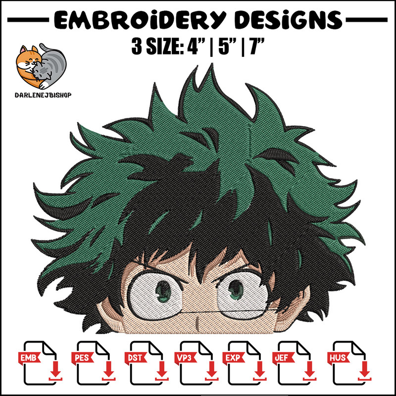 Deku face Embroidery Design, Mha Embroidery, Embroidery File, Anime Embroidery, Anime shirt, Digital download.jpg