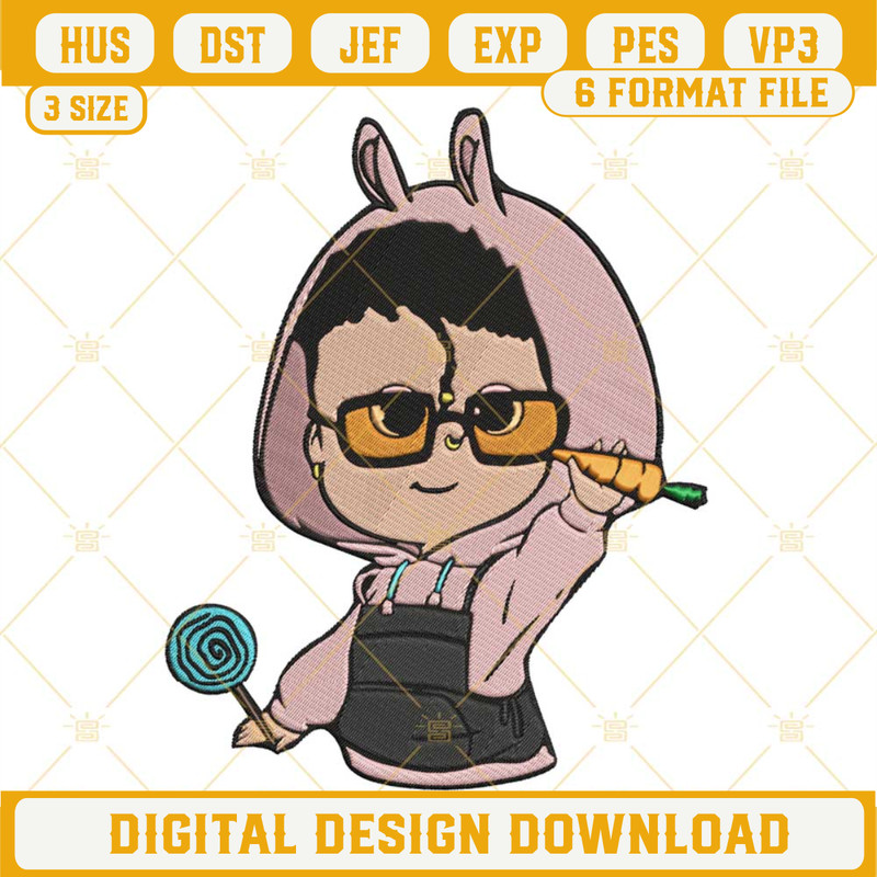 Baby Bad Bunny Embroidery Designs, Lollipop Bad Bunny Easter Embroidery Design File.jpg