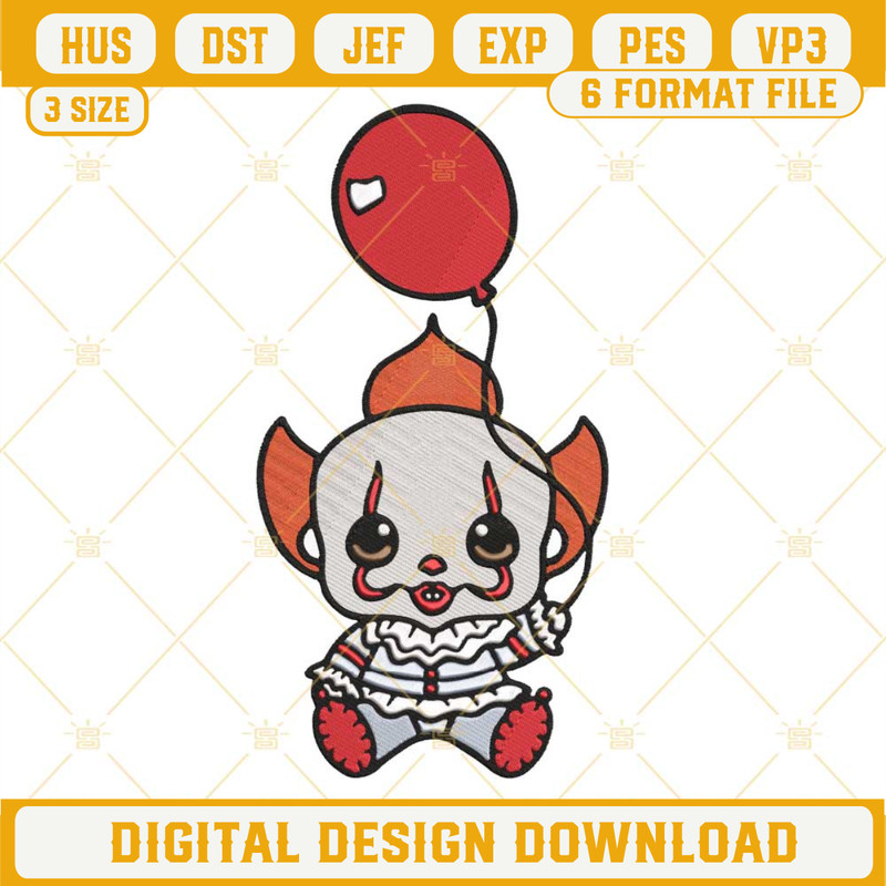 Baby Pennywise Embroidery Designs, It Movie Pennywise Machine Embroidery Design.jpg