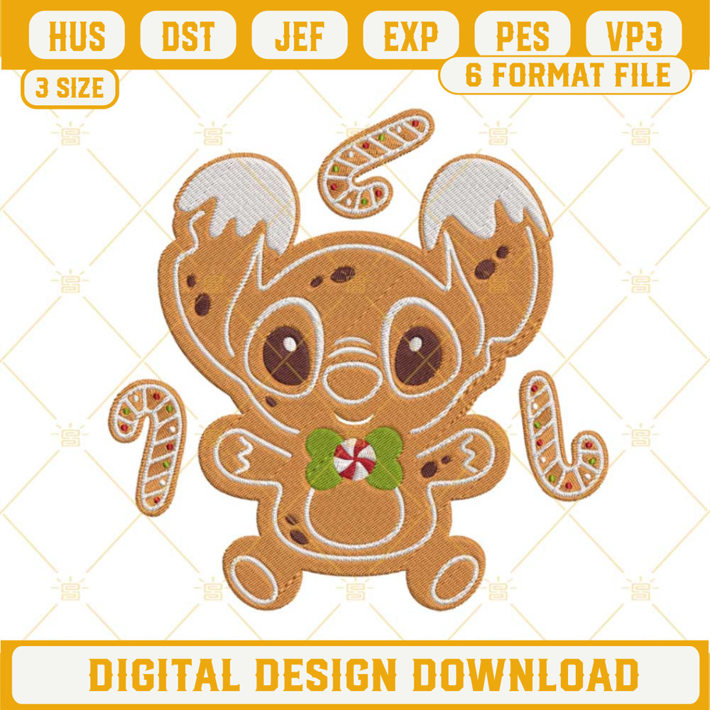 Baby Stitch Gingerbread Man Christmas Embroidery Design Files.jpg
