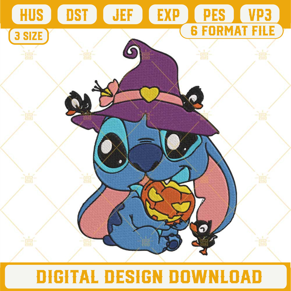 Baby Stitch With Pumpkin Embroidery Design, Stitch Halloween Embroidery File.jpg
