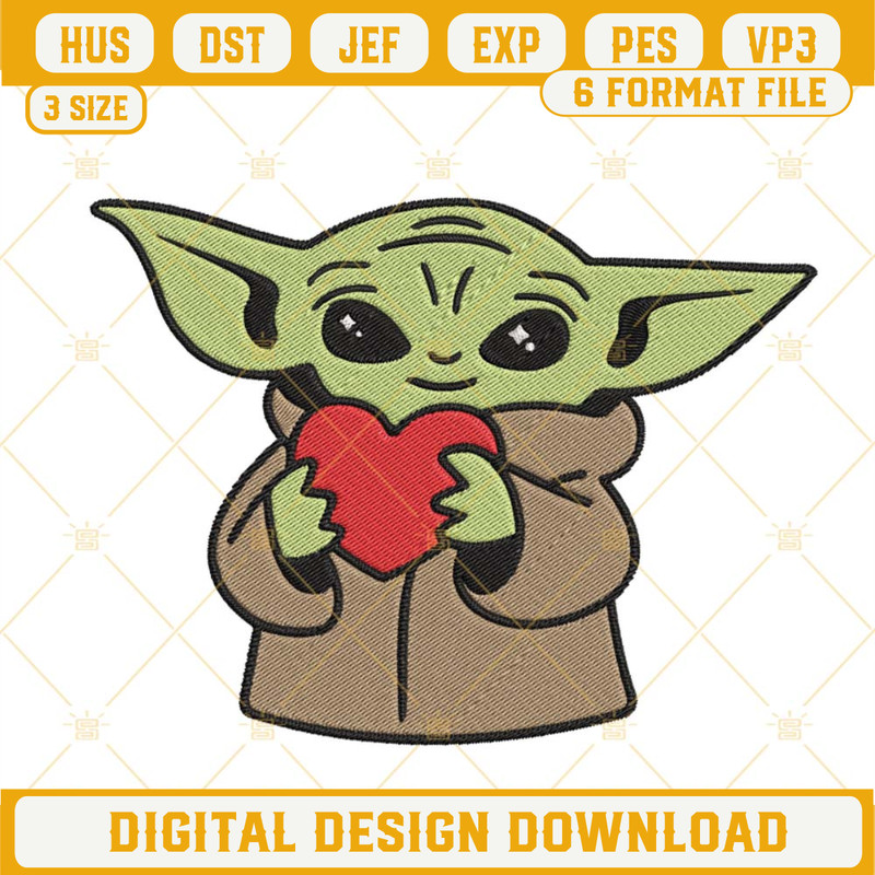 Baby Yoda Holding Heart Embroidery Design, Star Wars Valentine Embroidery File.jpg