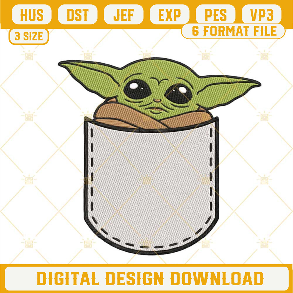 Baby Yoda In Pocket Embroidery Designs, Star Wars Embroidery Pattern Files For Shirt.jpg