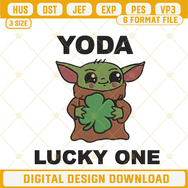 Baby Yoda Lucky One Embroidery Designs, Baby Yoda St Patricks Day Embroidery Files.jpg