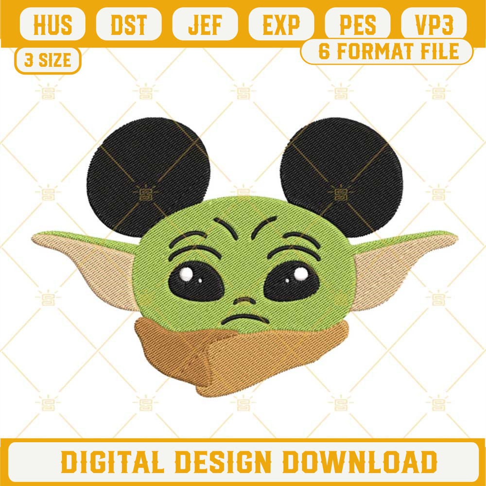 Baby Yoda Mickey Ears Embroidery Design, Funny Disney Star Wars Embroidery File.jpg