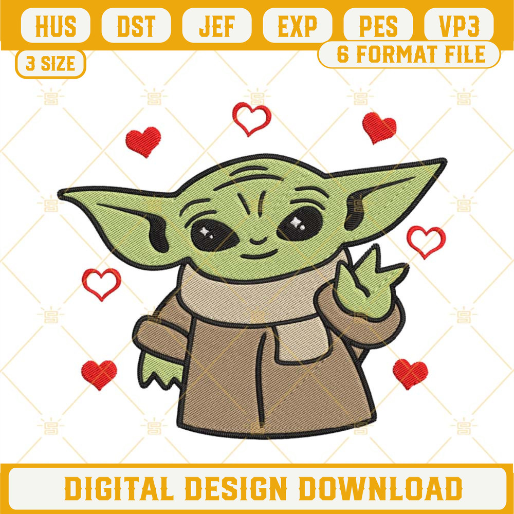 Baby Yoda With Heart Embroidery File, Star Wars Valentines Embroidery Design.jpg