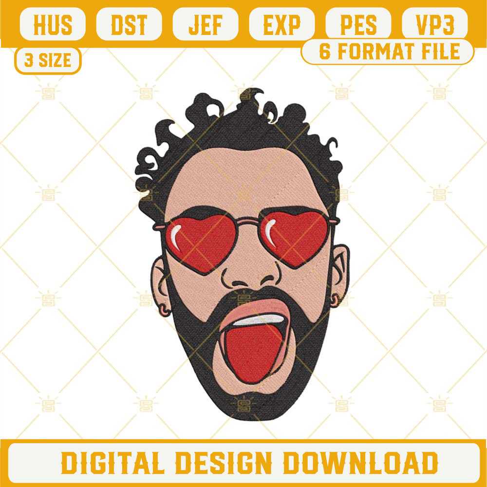 Bad Bunny Heart Glasses Embroidery Design, Bad Bunny Valentine Instant Download.jpg