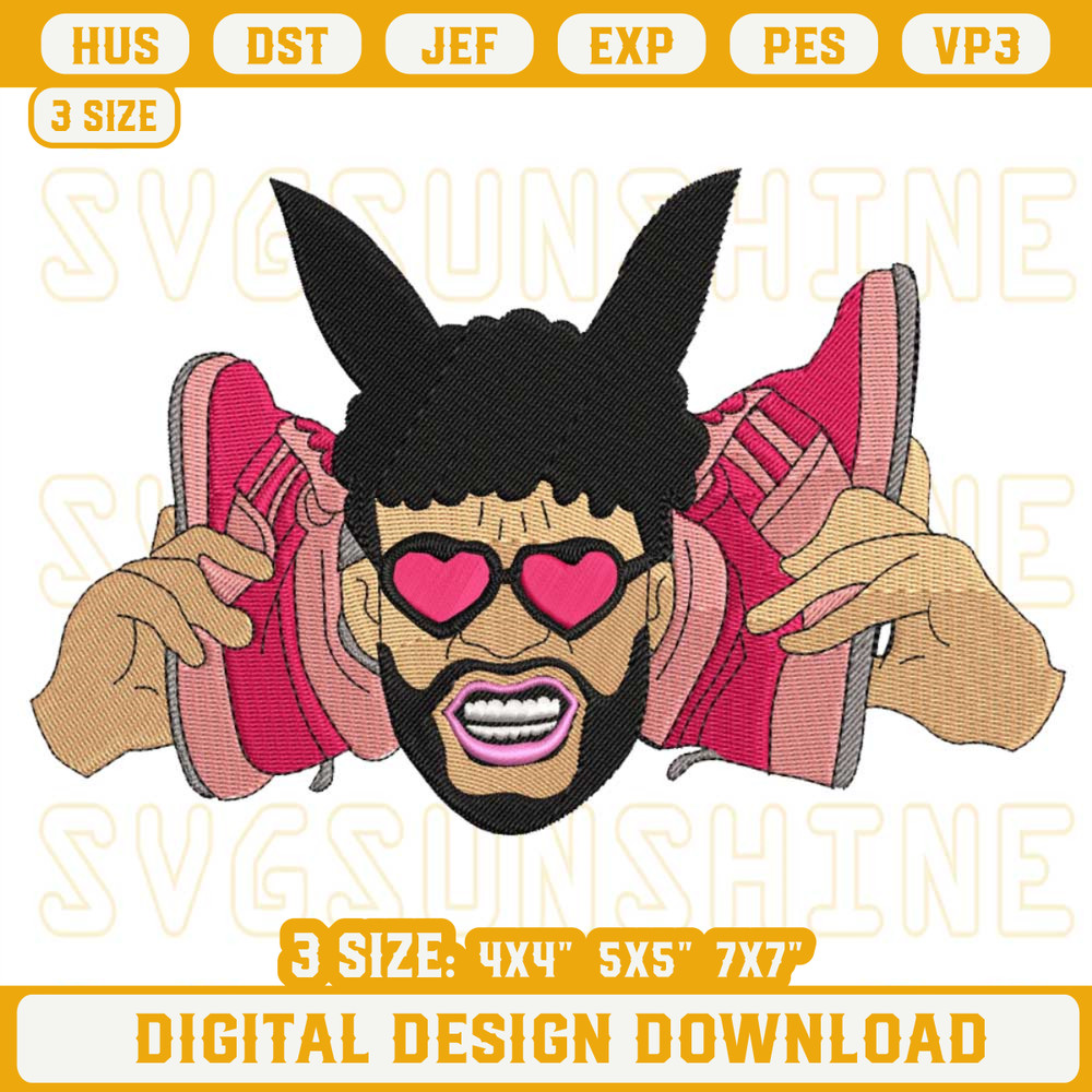 Bad Bunny Valentine Embroidery Designs, Bad Bunny With Sneakers Embroidery Design Files.jpg