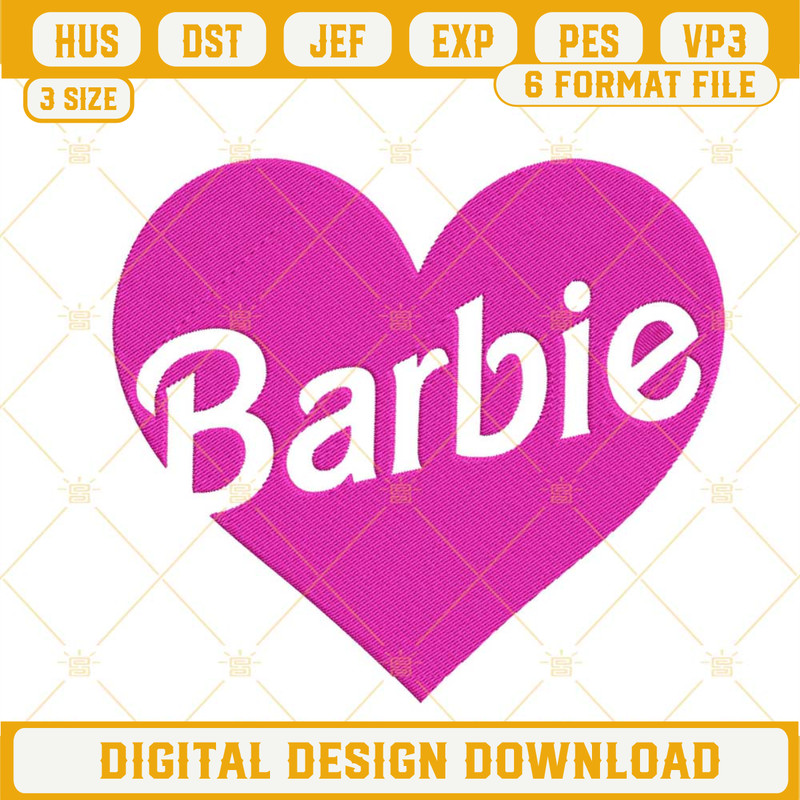 Barbie Pink Heart Machine Embroidery Designs, Barbie Love Embroidery Files.jpg