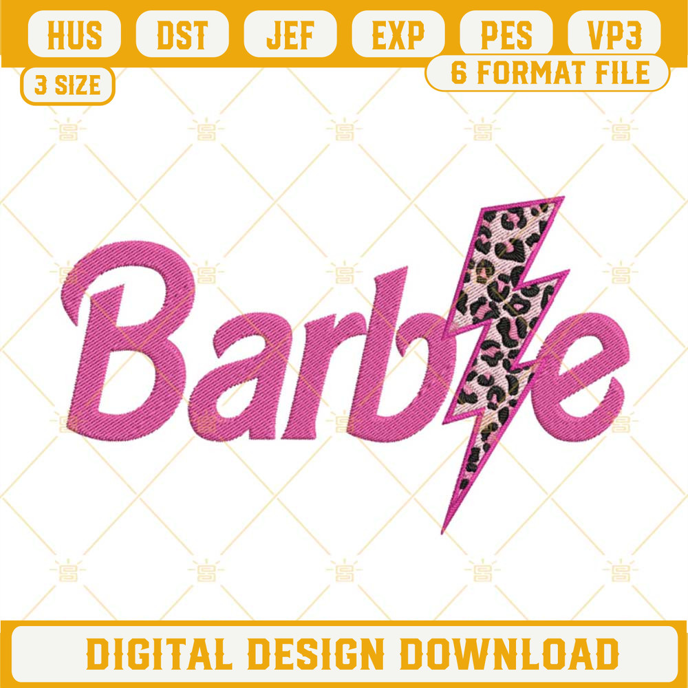 Barbie Pink Leopard Lightning Bolt Embroidery Designs, Barbie Embroidery Pattern Files.jpg
