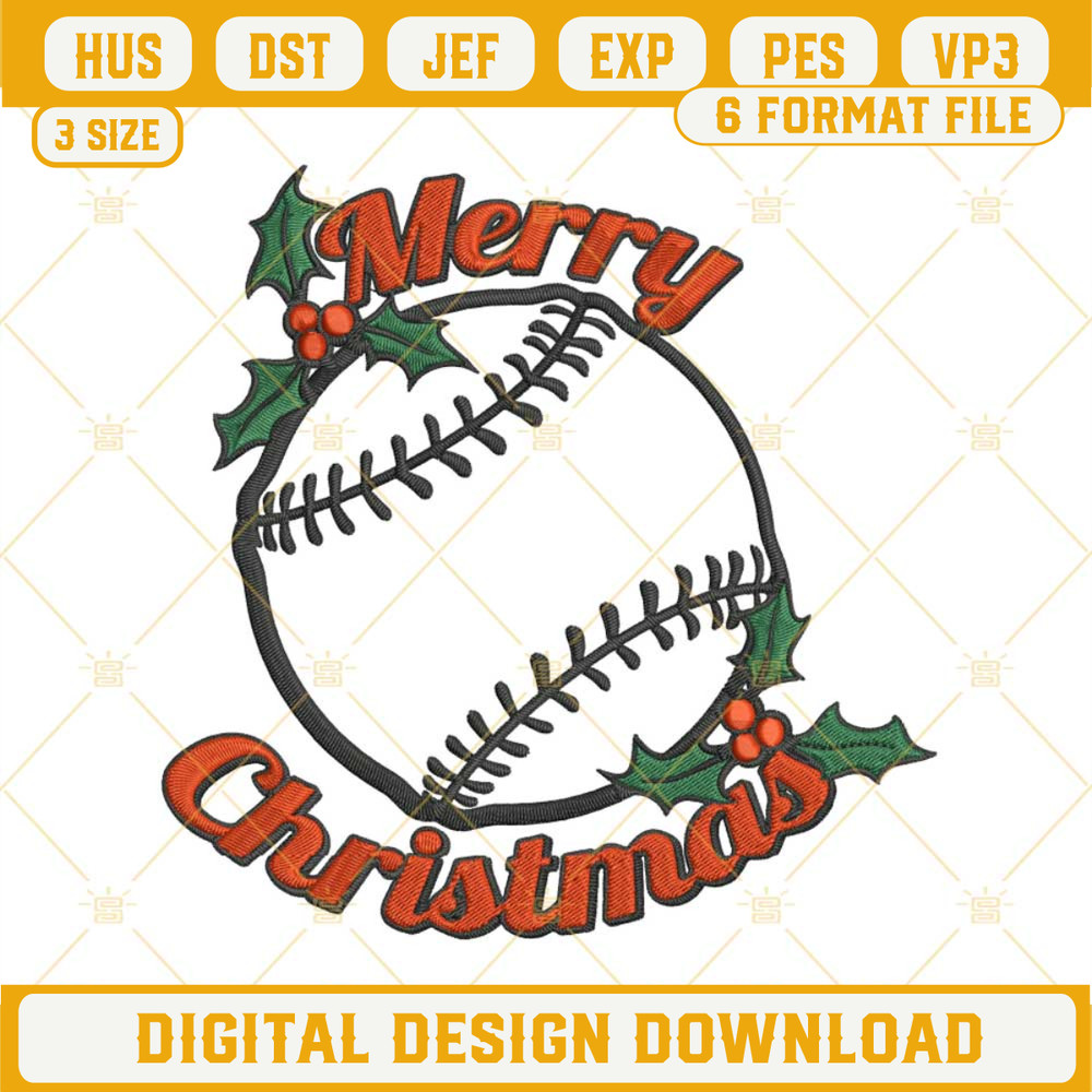 Baseball Merry Christmas Machine Embroidery Design File.jpg