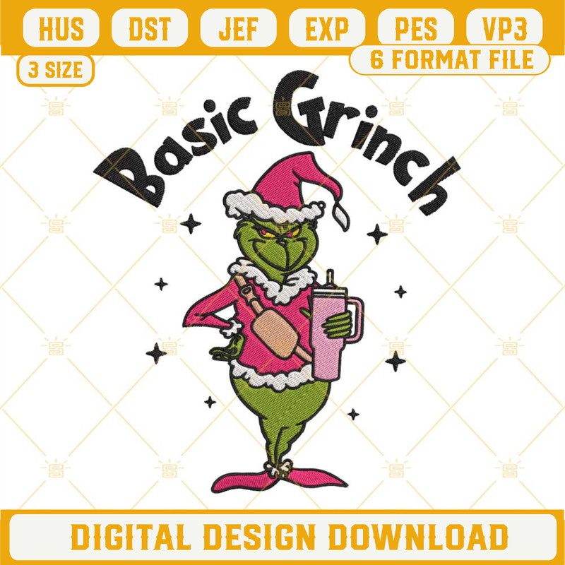 Basic Grinch Christmas Stanley Tumbler Embroidery Design Files.jpg
