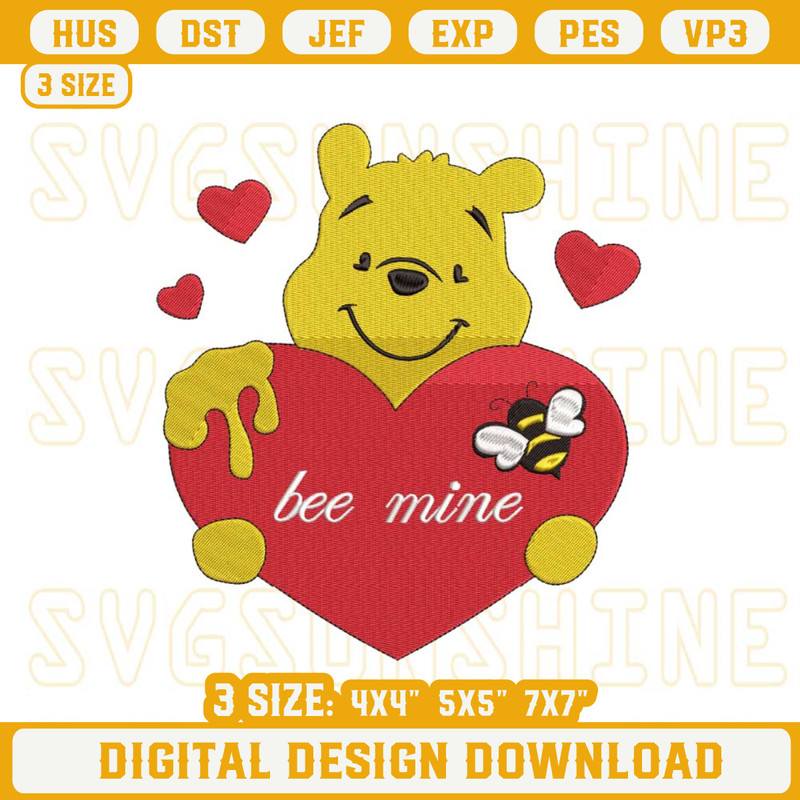 Bee Mine Winnie The Pooh Embroidery Designs, Pooh Bear Valentine Embroidery Design Files.jpg