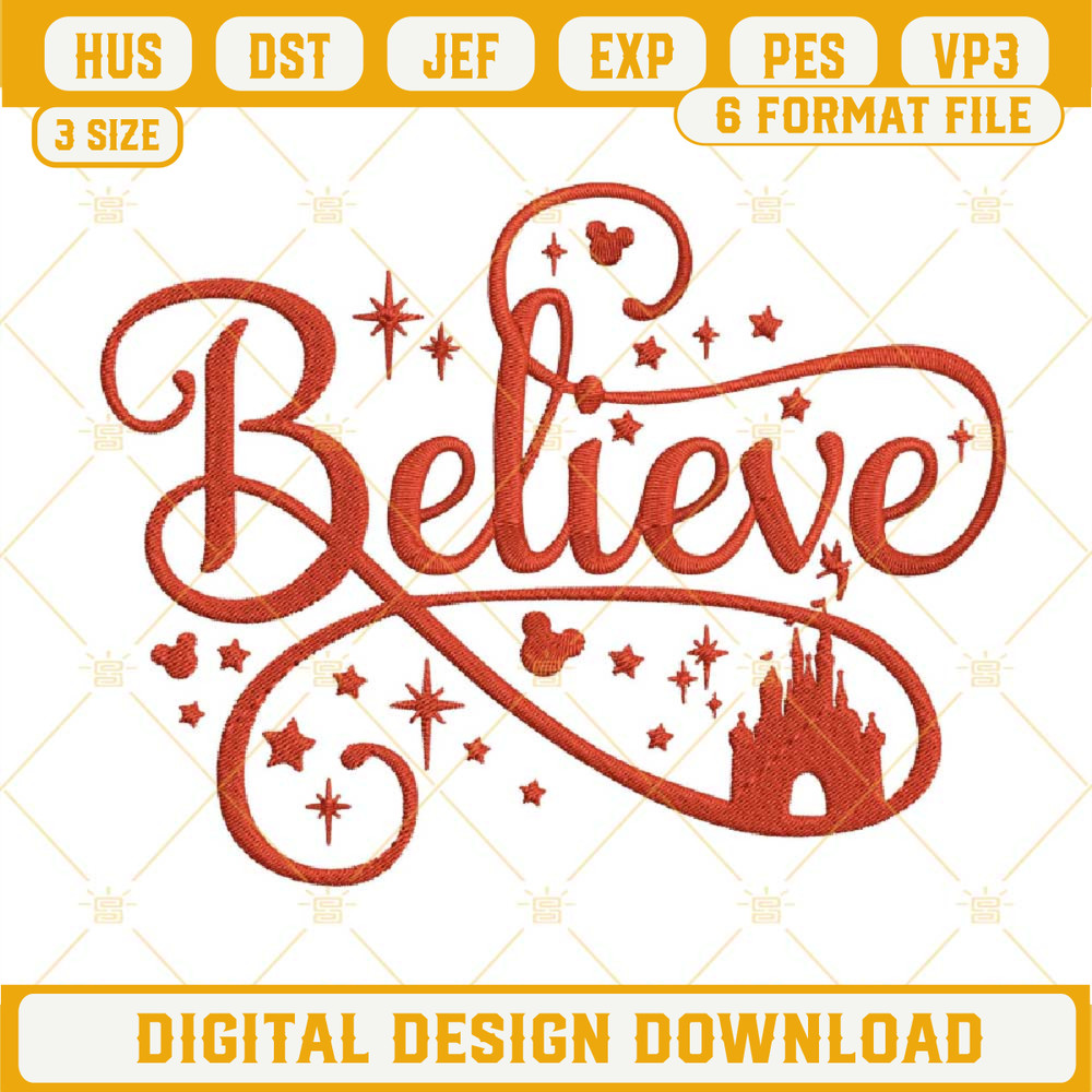 Believe Christmas Embroidery Designs, Believe Disney Castle Embroidery Design Files.jpg