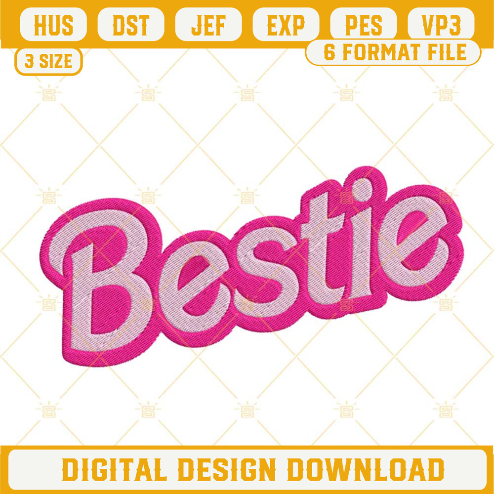 Bestie Barbie Logo Embroidery Designs, Barbie Doll Pink Machine Embroidery Pattern Files.jpg