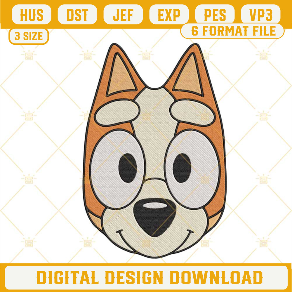 Bingo Heeler Face Machine Embroidery Design, Bluey Sister Embroidery File.jpg